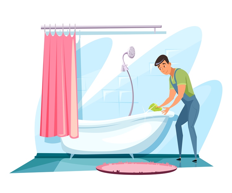 man cleaning bathtub